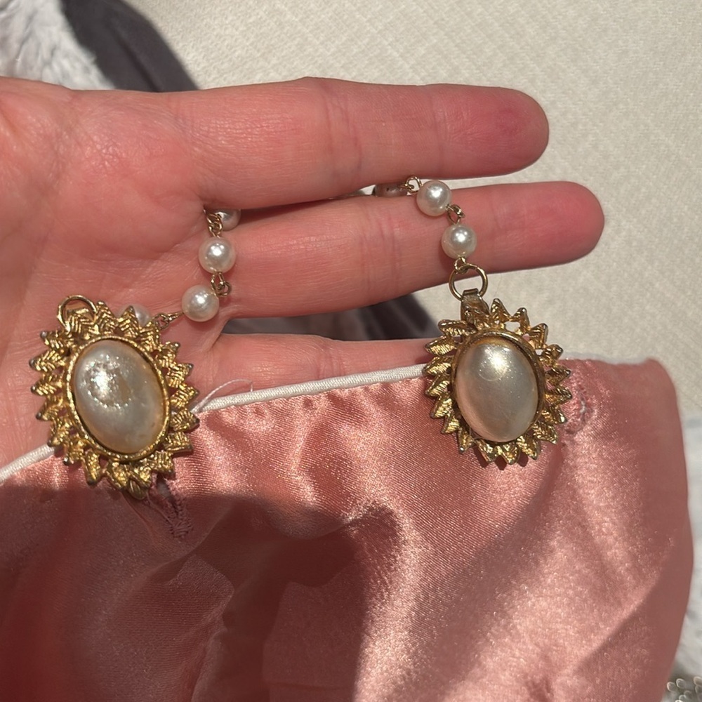 Vintage Gold and Pearl Drop Brooch Pair